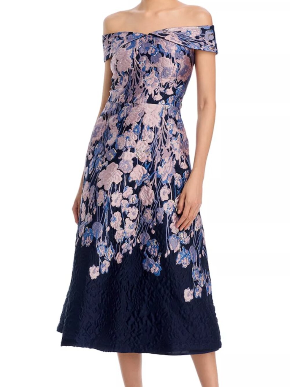 Teri Jon by Rickie Freeman Floral Metallic Fit & Flare Dress
